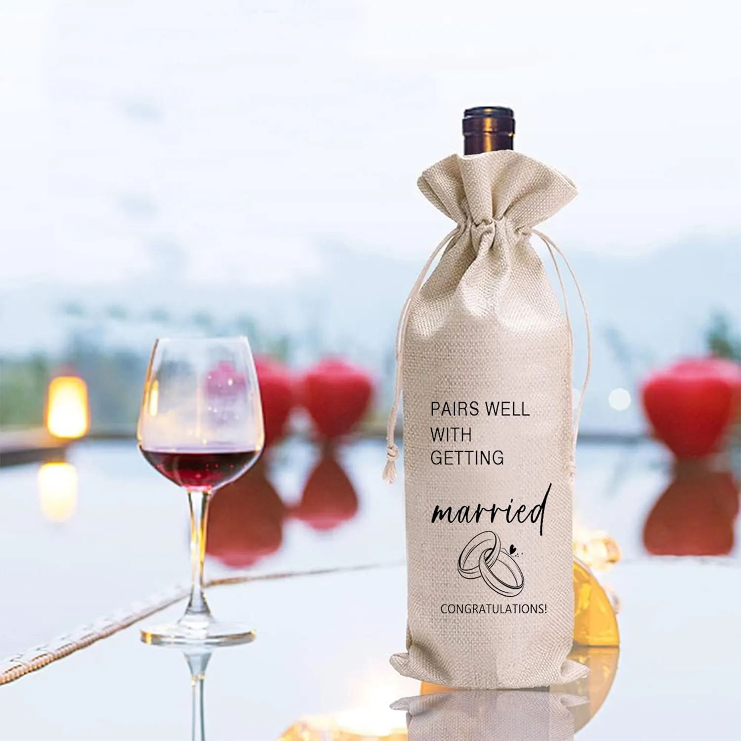 Burlap Drawstring Wine Bag 3