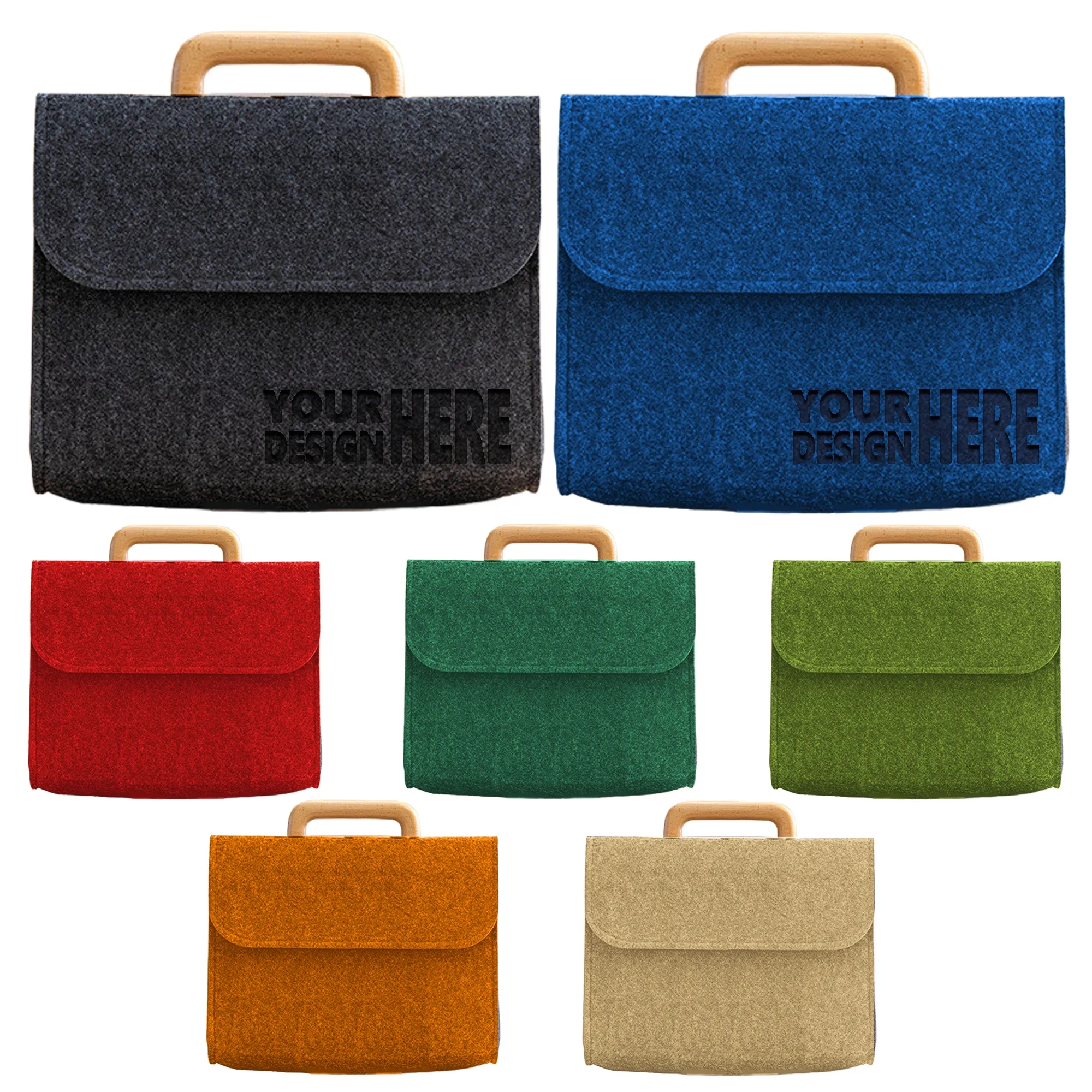 Felt Tote Bag With Wooden Handles