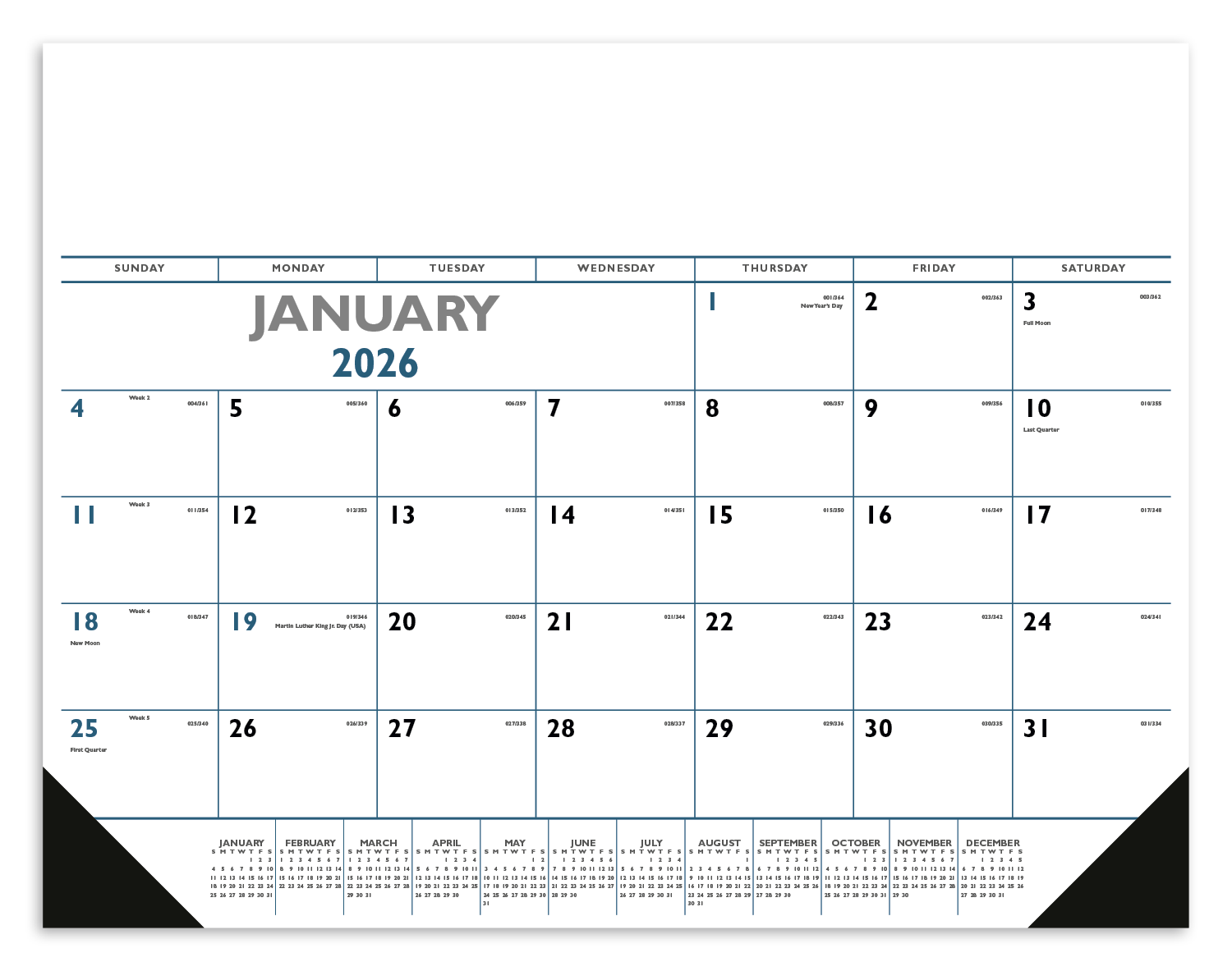 Triumph® Calendars Blue & Black Desk Pad with Vinyl Corners 10