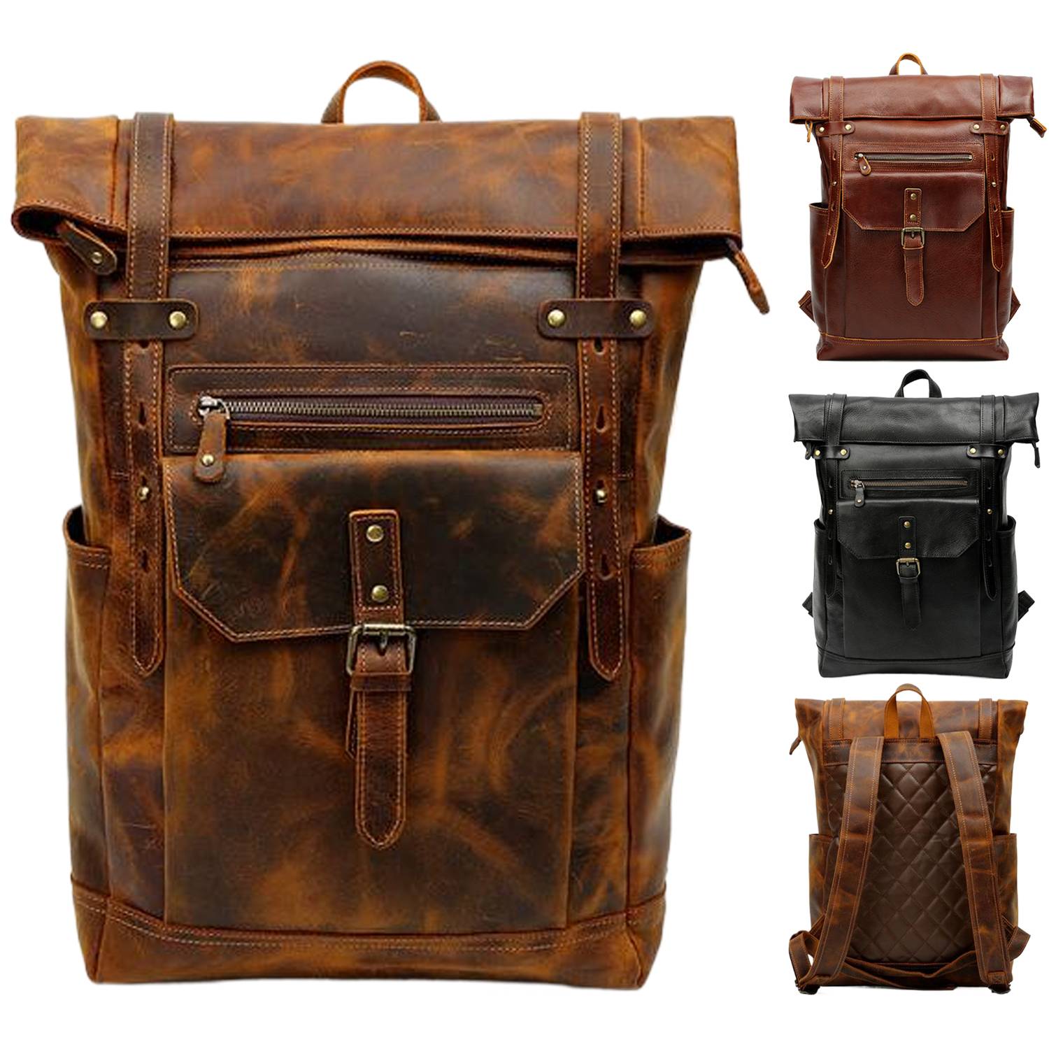 Retro Genuine Leather Large Capacity Travel Backpack 7