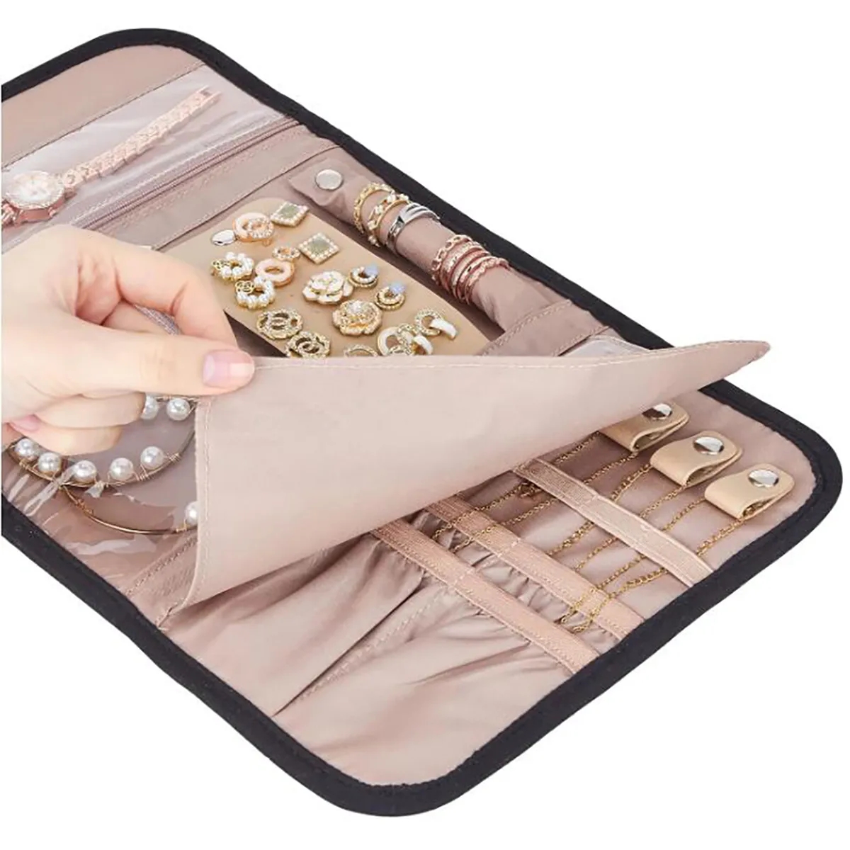 Travel Jewelry Bag Foldable Earring Storage Roll 9