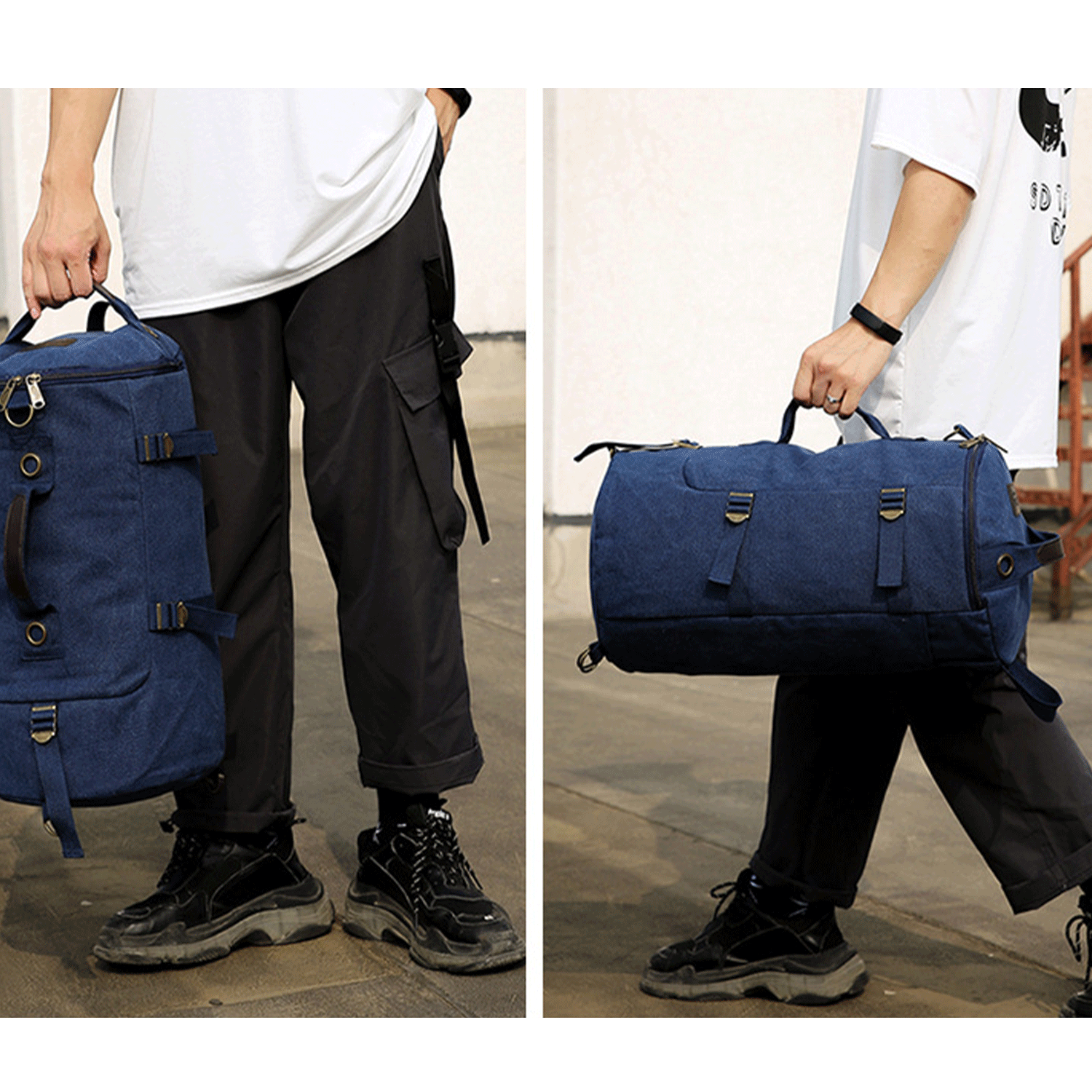 Multi-function Vintage Canvas Portable Backpack Duffel Bag 2