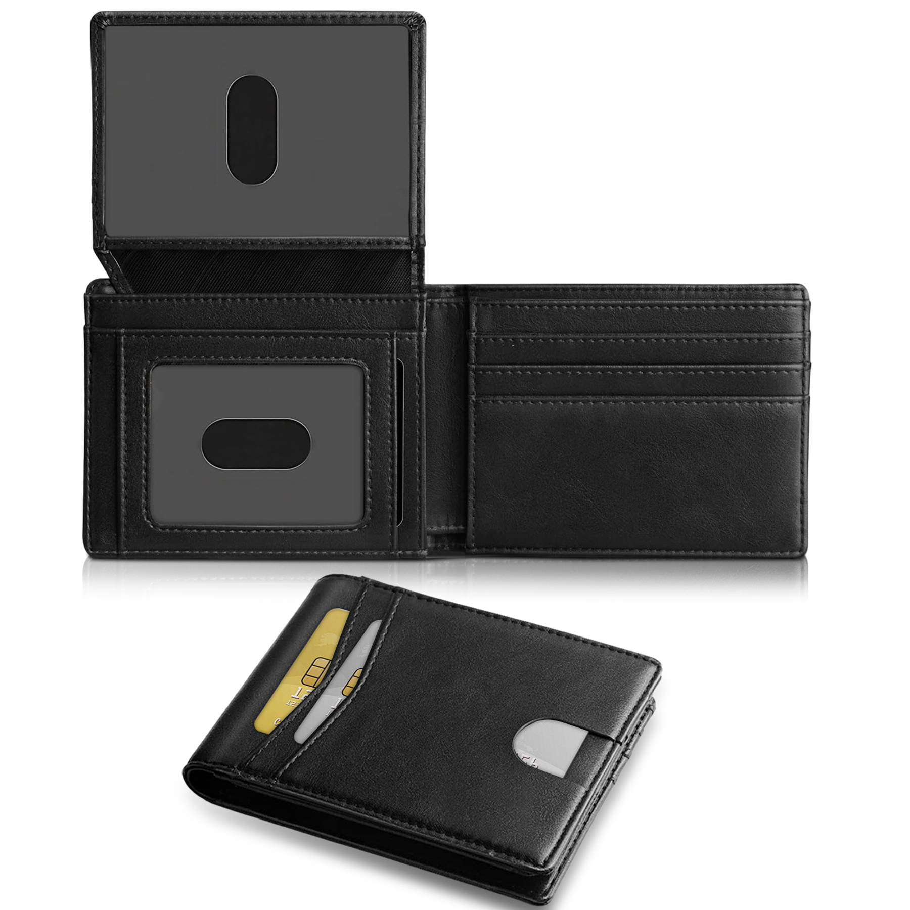 Men's Slim RFID Leather Wallet with 2 ID Windows 2