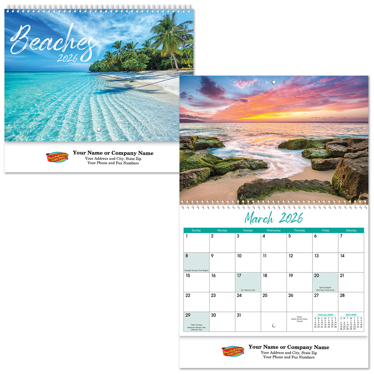 Full Color Beaches Spiral Wall Calendar