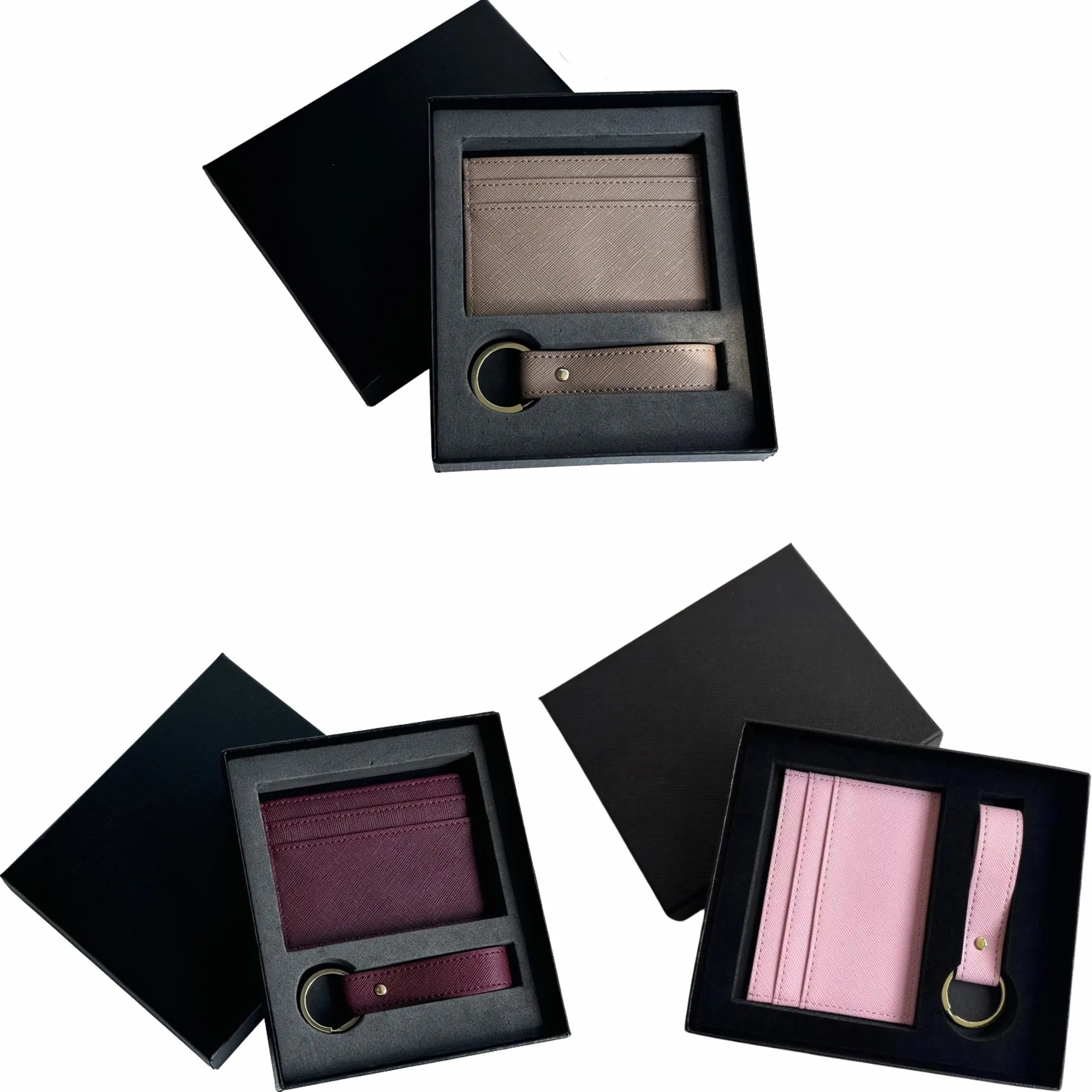 PU Leather Crosshatch Card Keychain Set 5