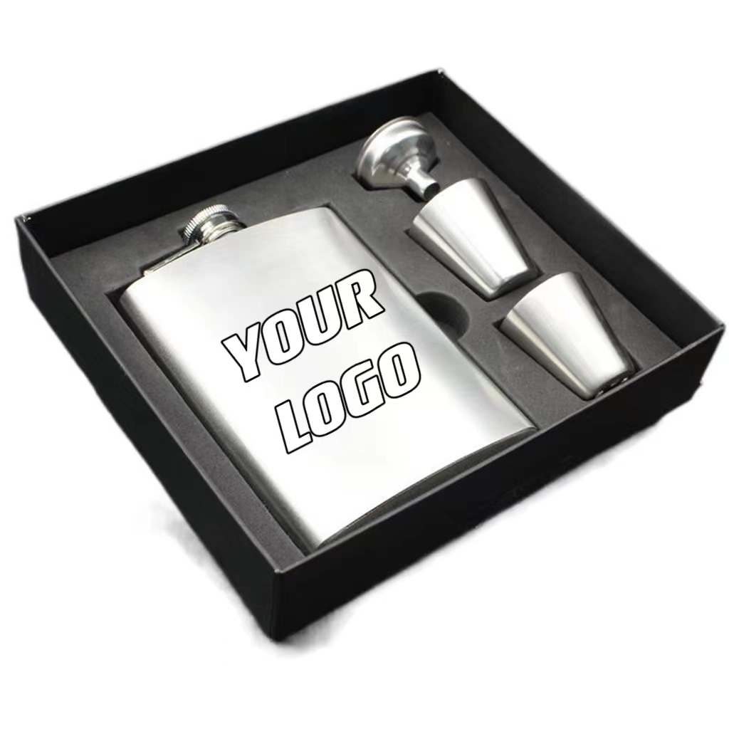 Custom 8 oz Stainless Steel Liquor Flask Gift Set, custom water bottle with logo imprint 2