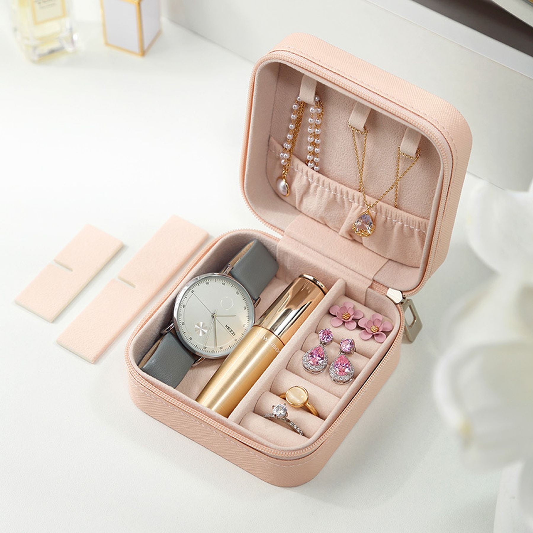 Pu Leather Small Jewelry Box Travel Portable Jewelry Case 5