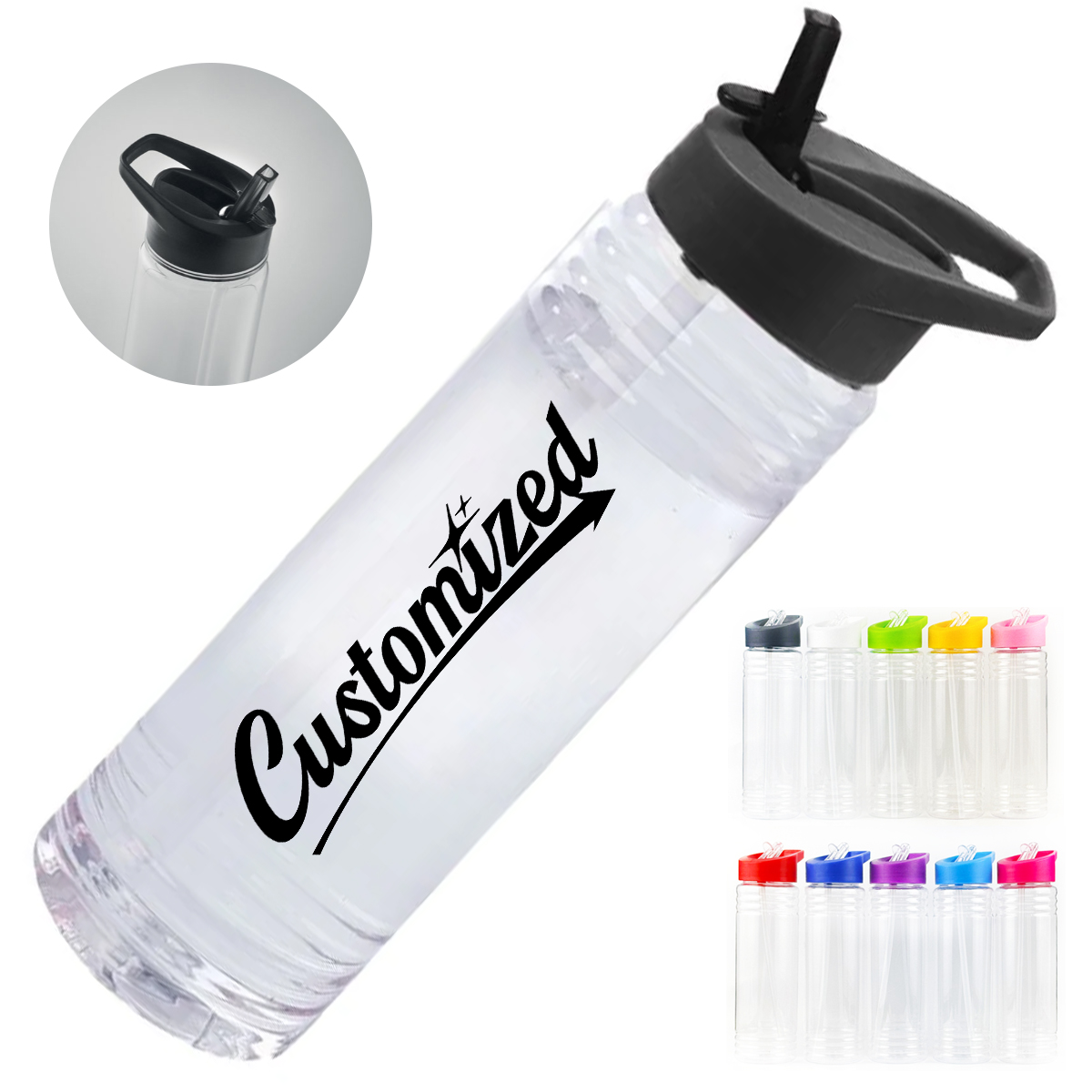 23Oz. Clear Sports Water Bottle with Flip Straw Lid 2