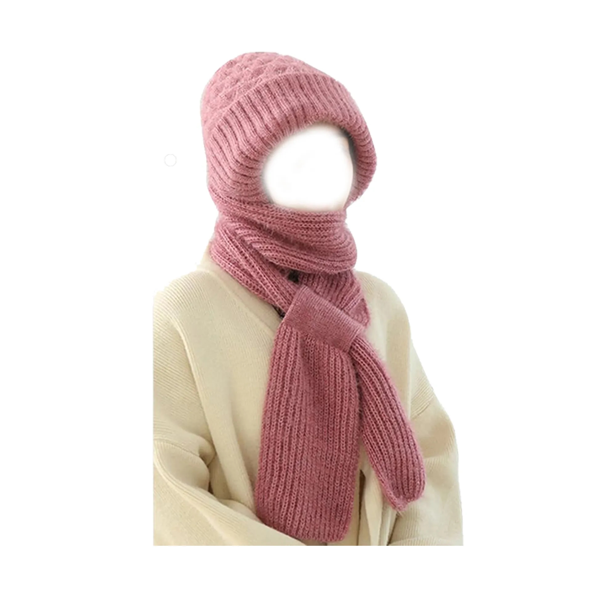 2 In 1 Crochet Warm Scarf Cap Knit Hooded 4