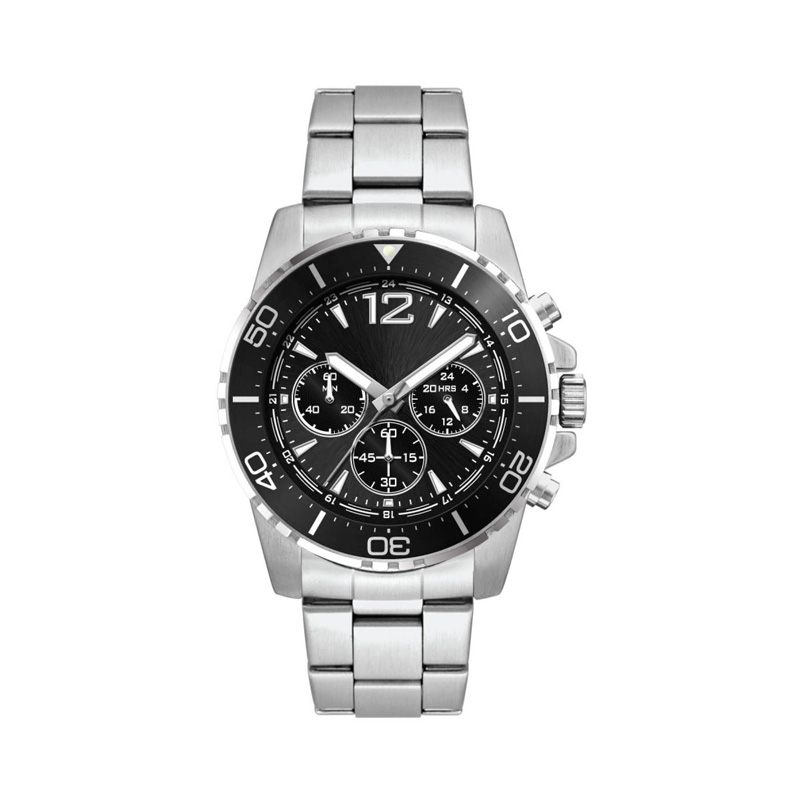44MM, SILVER METAL CASE, BK BEZEL, CHRONO MVT 3