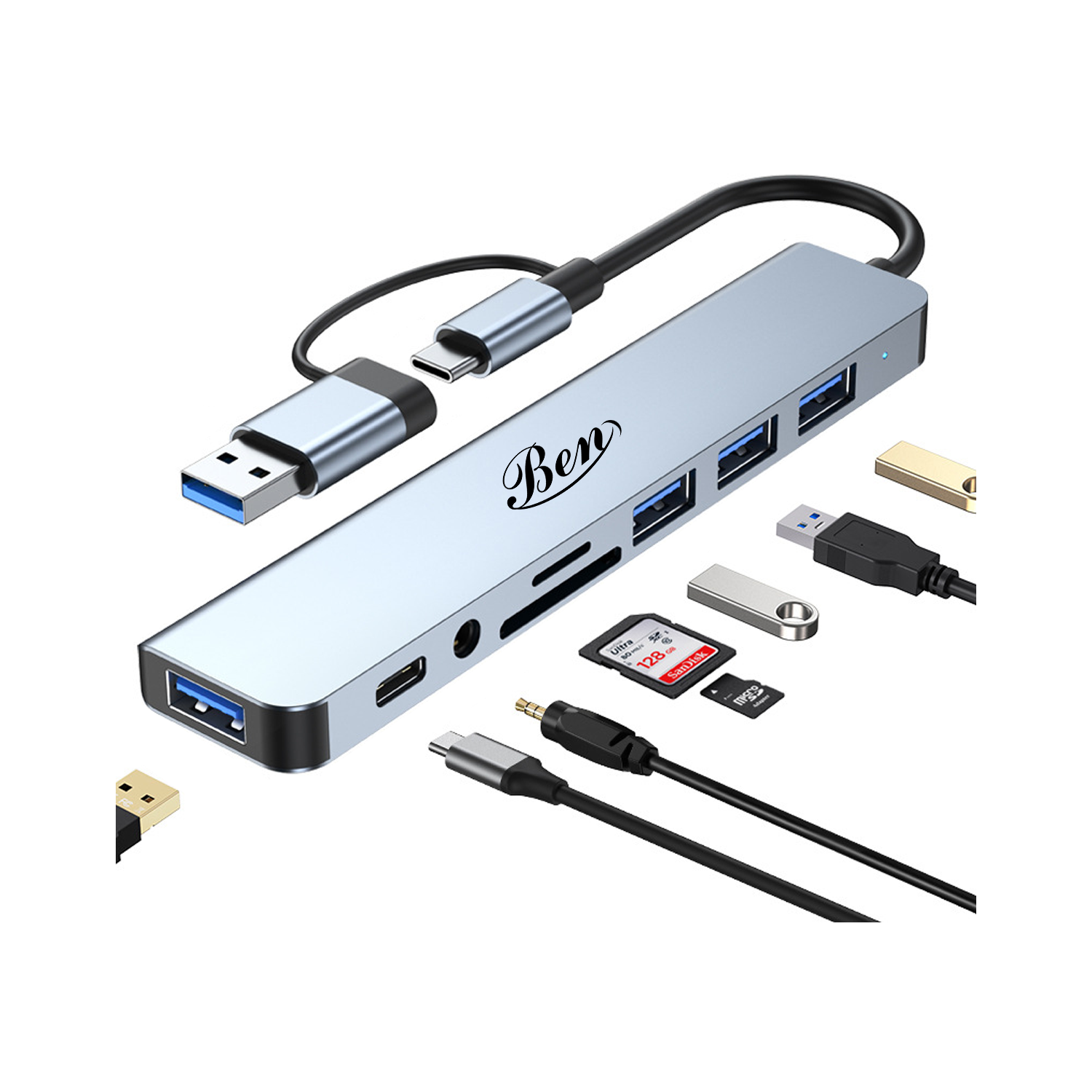 7-Port USB Hub With SD/TF Card Reader And Audio Output 2