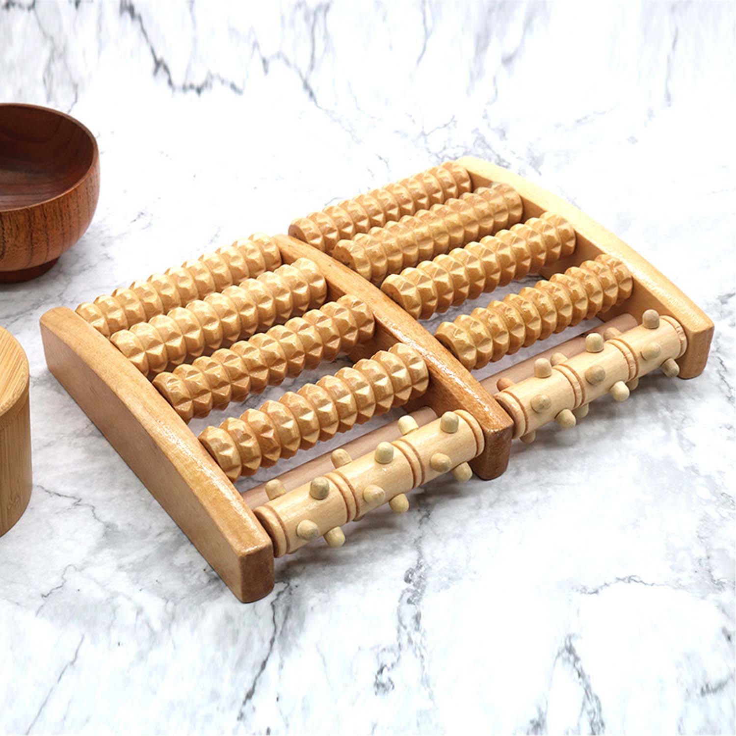 Small Nail Five Row Wooden Foot Roller Massager 4