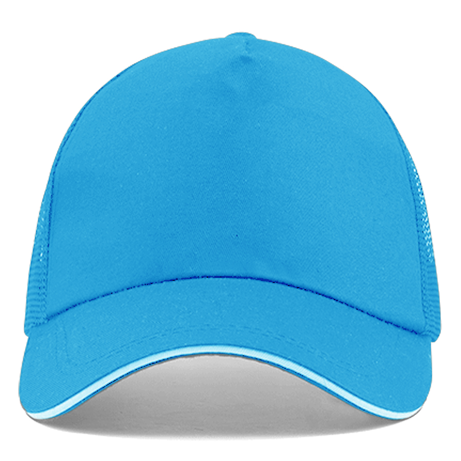 Stock Poly Cotton 5 Panel Mesh Back Cap, Hook and Loop Fastener