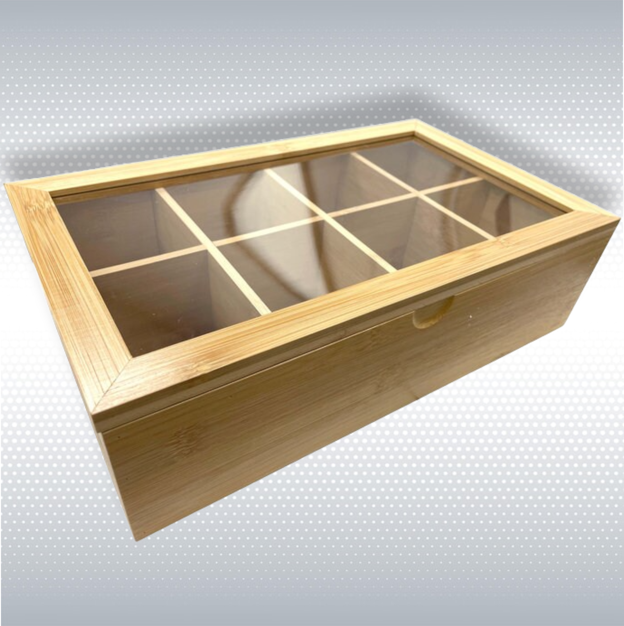 Bamboo Tea Box with 8 Compartments, 12.5" X 7.5" X 3.5" 2