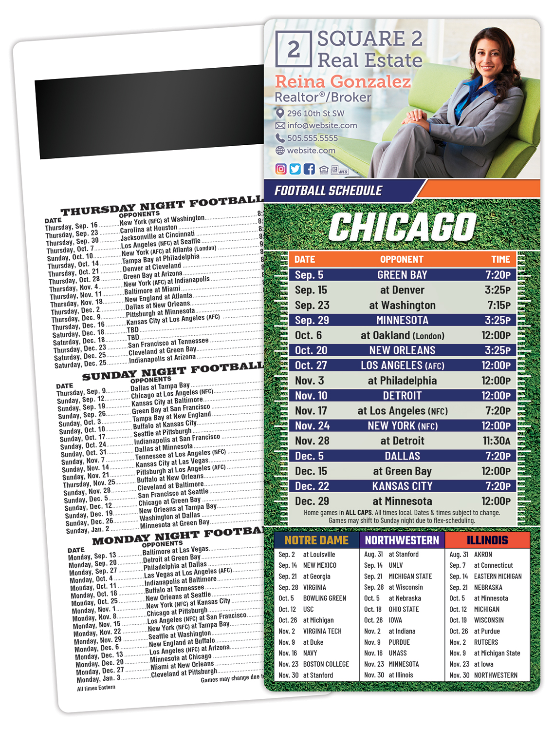 Football Schedule Laminated Card/Postcard with Magnet Strip 3.5x8.5 - 14 pt. 1