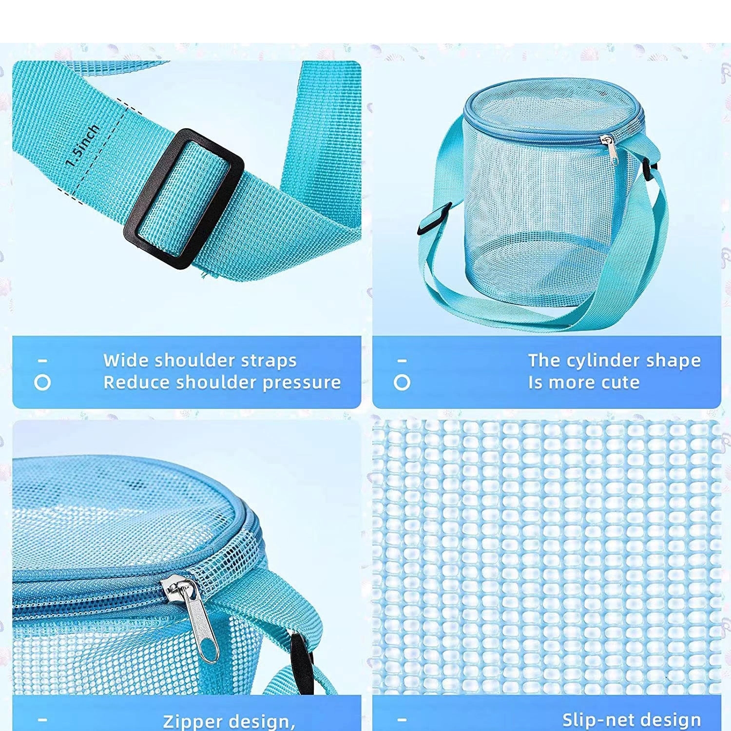 Nylon Mesh Beach Cylindrical Storage Bag 7