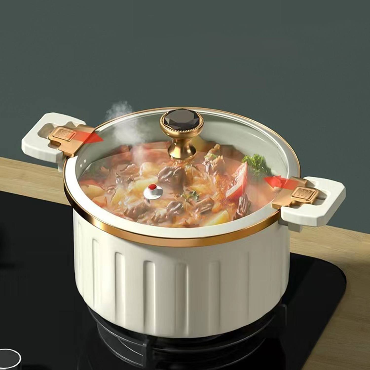 Push Pull Lock Non stick Micro Pressure Cooker Pot 6