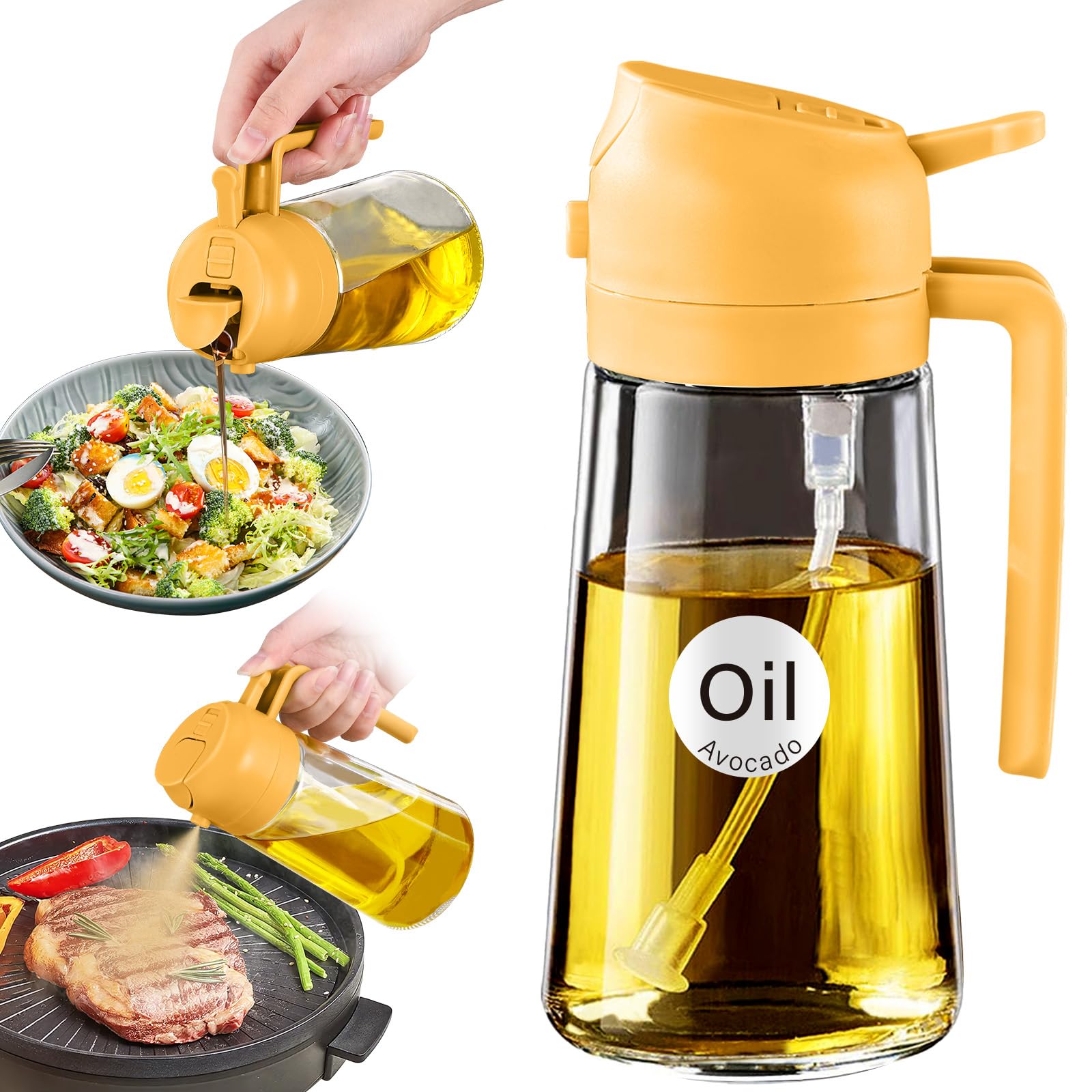 16.5oz Glass Oil Dispenser-Non-Drip Spray & Pour, Press Top 5