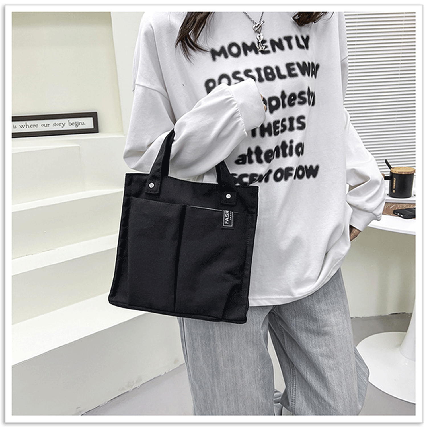Multiple Pockets large shopping shoulder Canvas Tote Bag 17