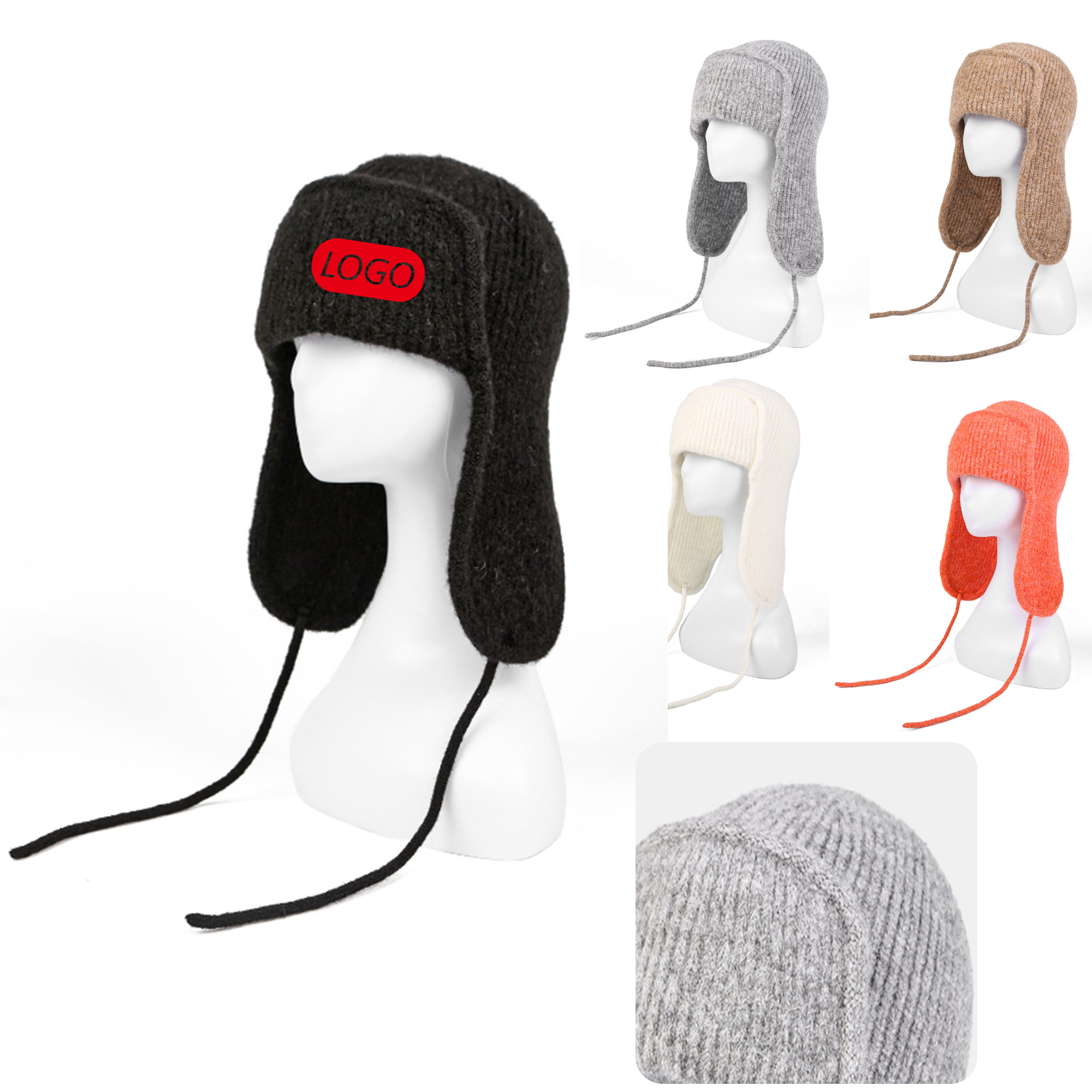 MOQ 50 PCS Stylish Winter Women's Earmuffs Knitted Hat 3