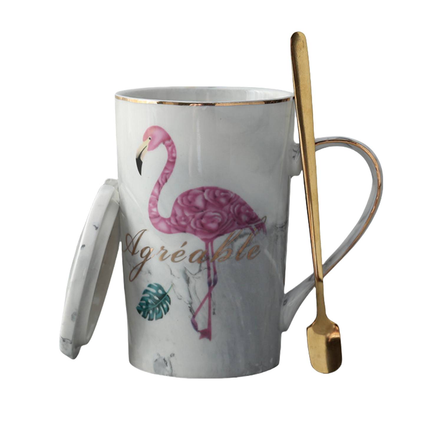 14oz Marble Pattern Ceramic Mug w/ Spoon 6