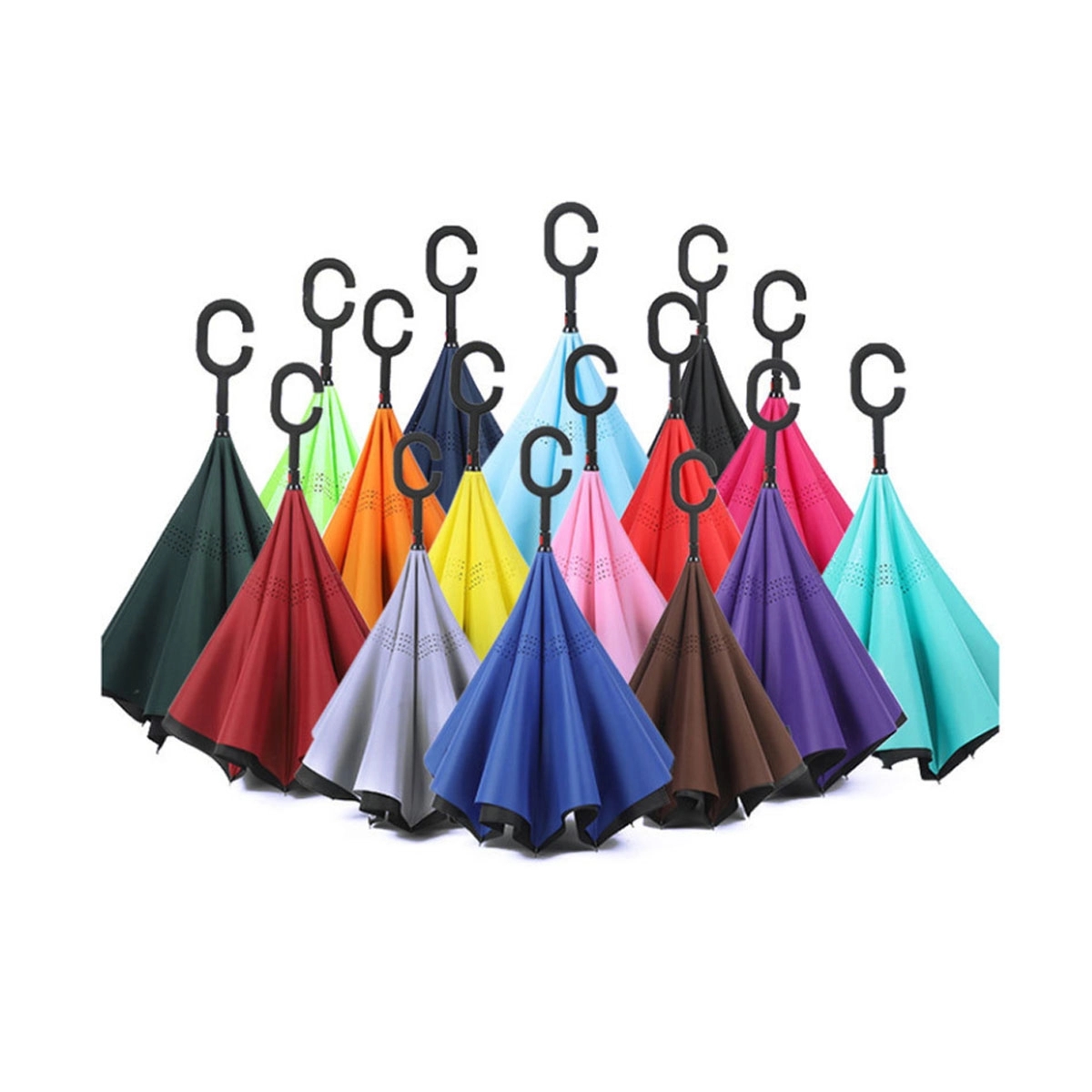 Reversed 190T Pongee C Shape Holder Inverted Umbrella 5