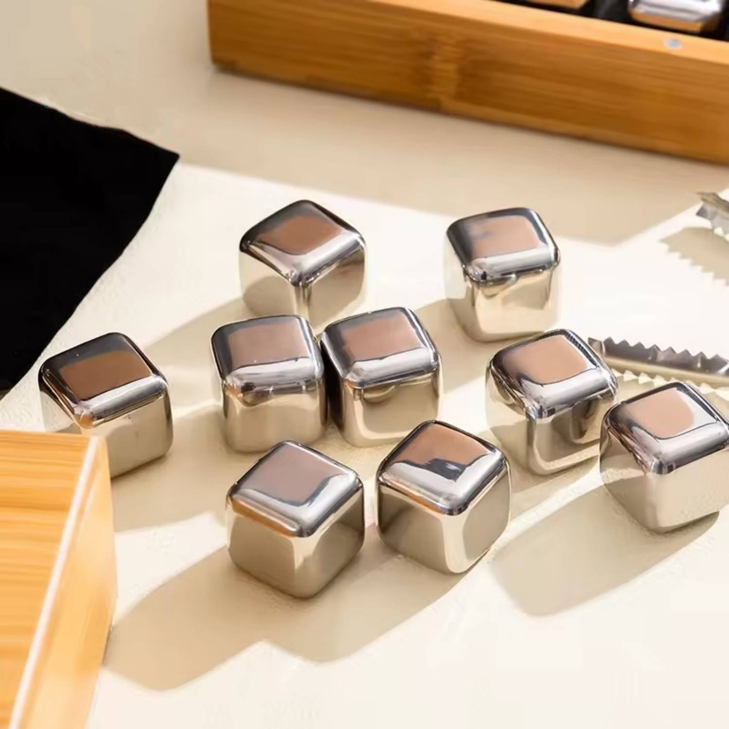 Stainless Steel Wine Stone Set In Bamboo Case 4