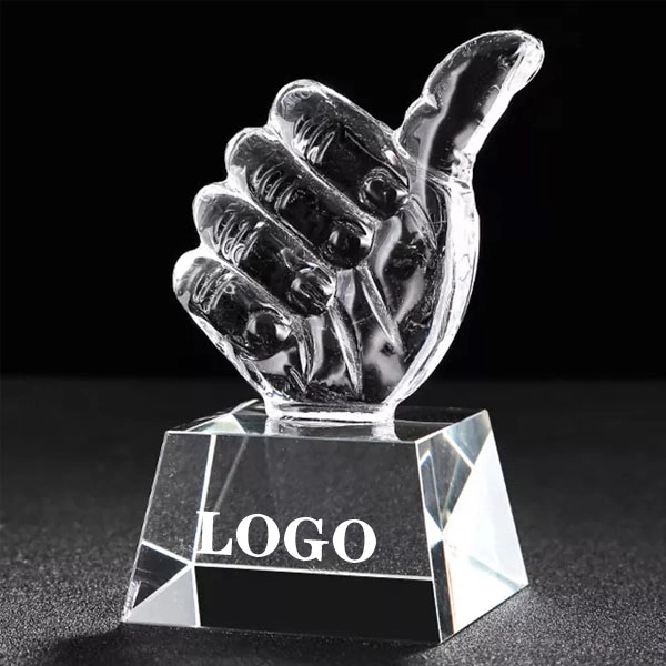 Engraved Crystal Thumbs Up Trophy 6