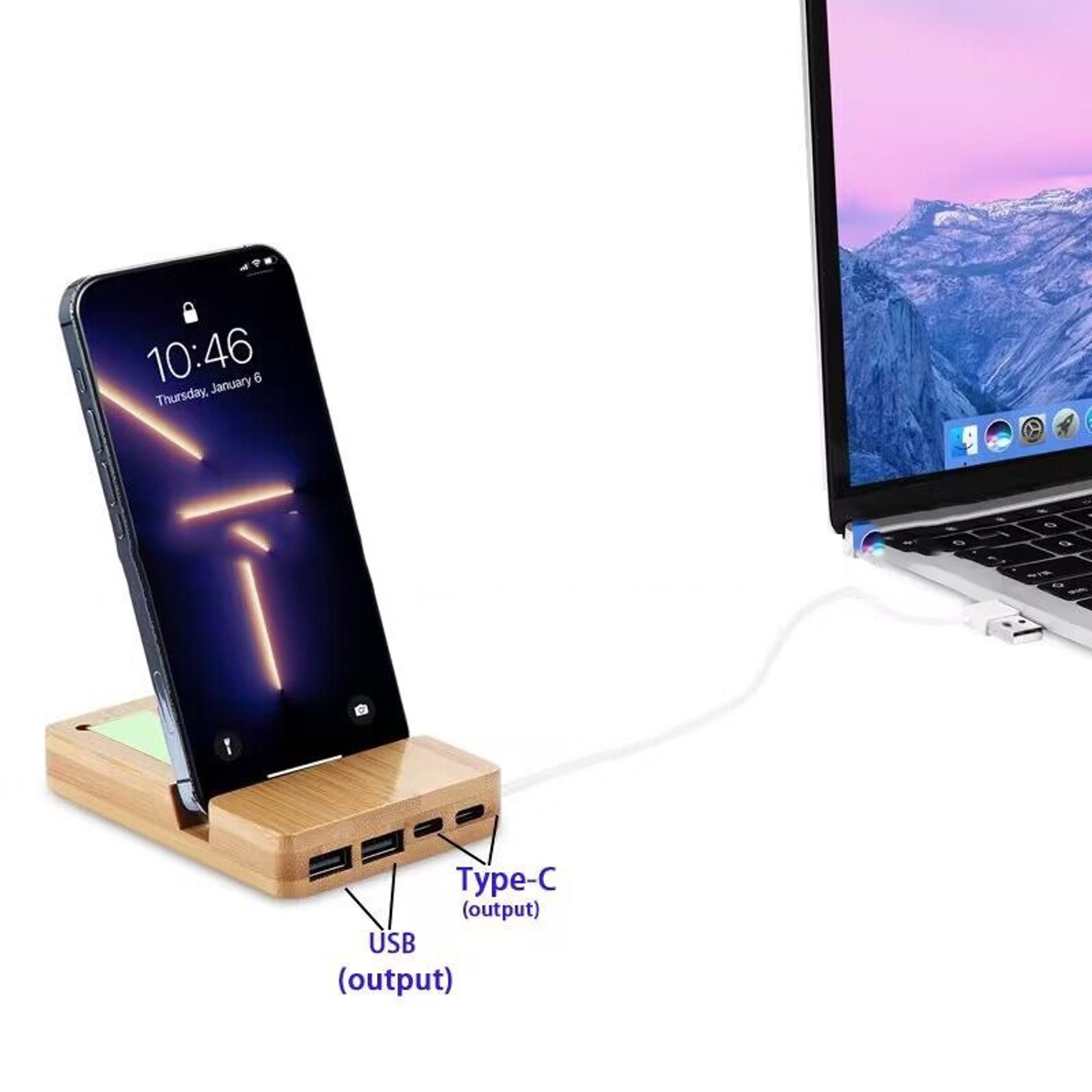 Bamboo Hub with Phone Stand & Note Pad 3