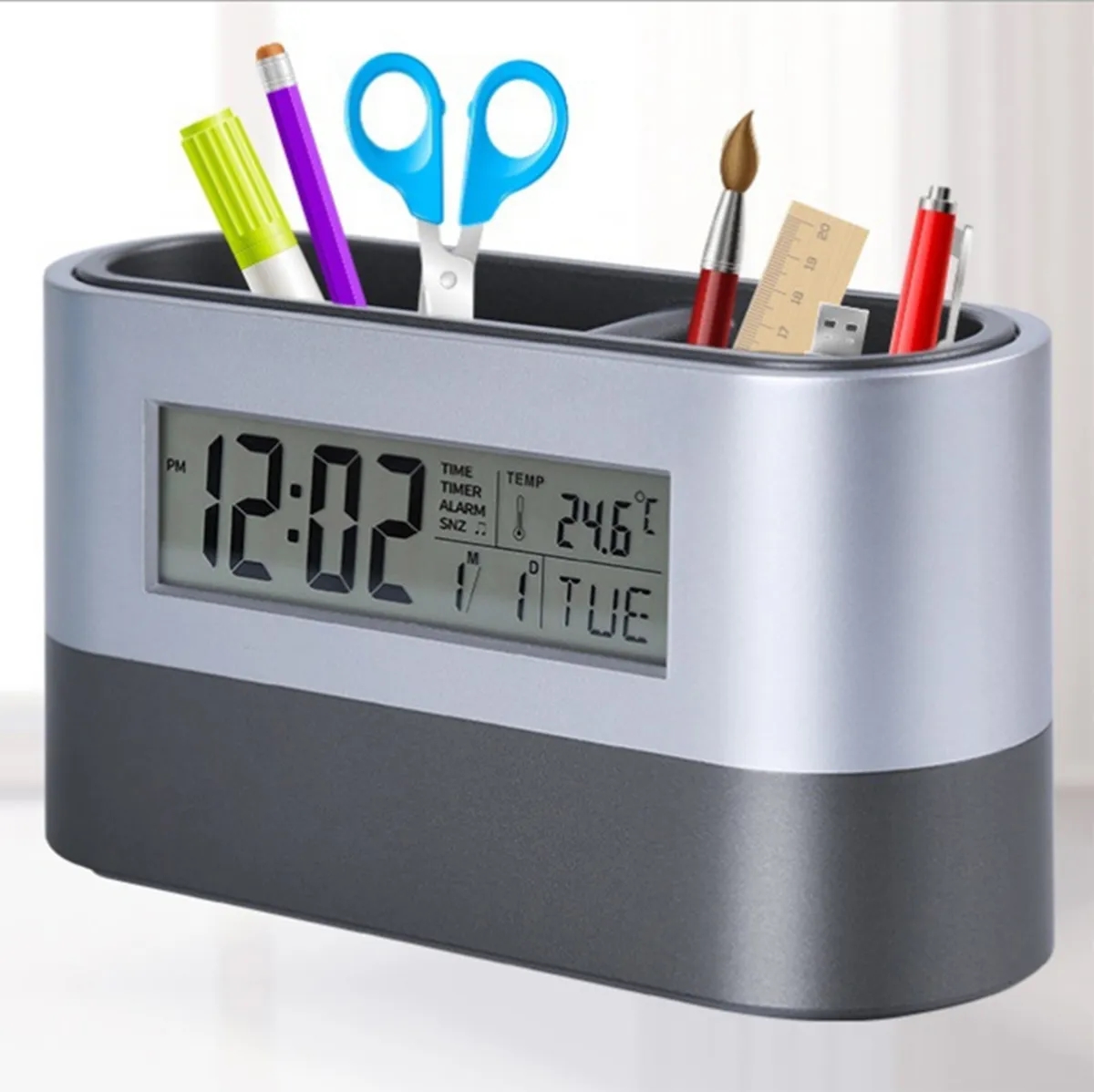 Multifunctional Pen Holder With Alarm Clock And Calendar 3