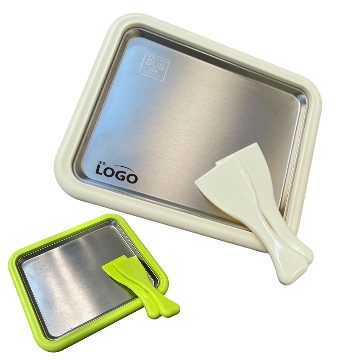304 Stainless Steel Ice - Frying Tray with Scrapers 3