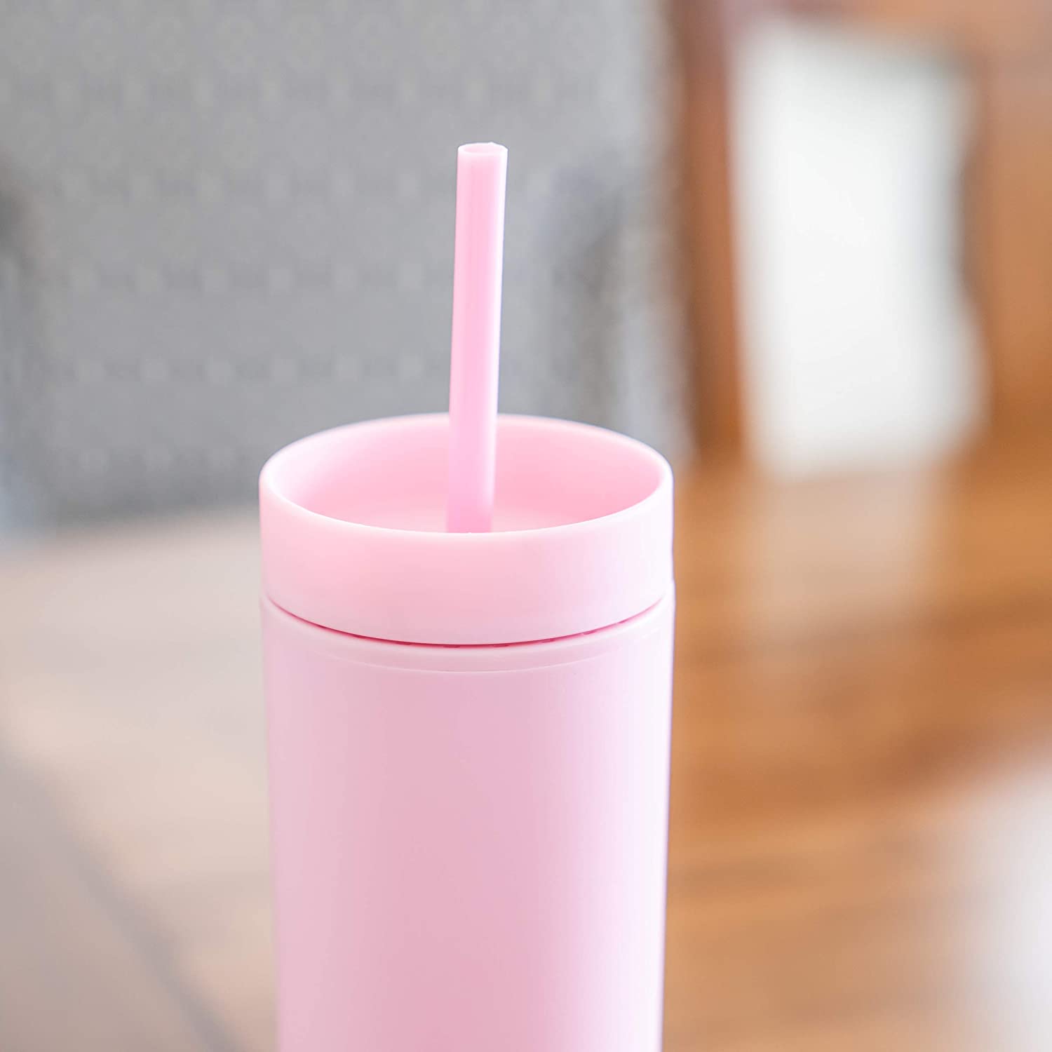 16oz Double-layer Plastic Straight Cup SKINNY Rubber Paint Tumbler / Straw 9