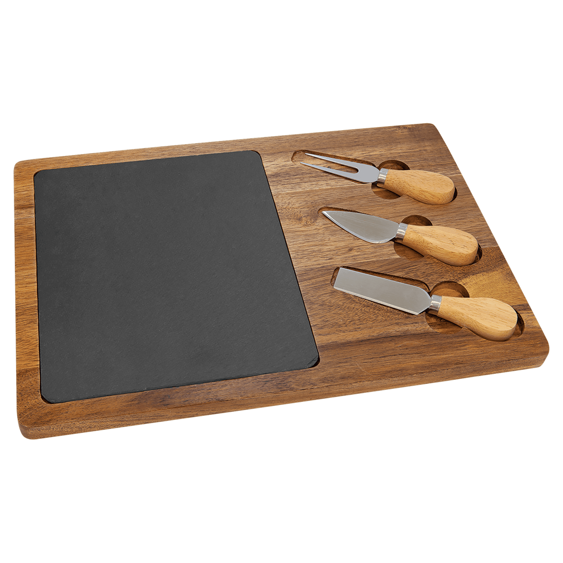 Acacia Wood/Slate Rectangle Cheese Set With Three Cheese Tools 2