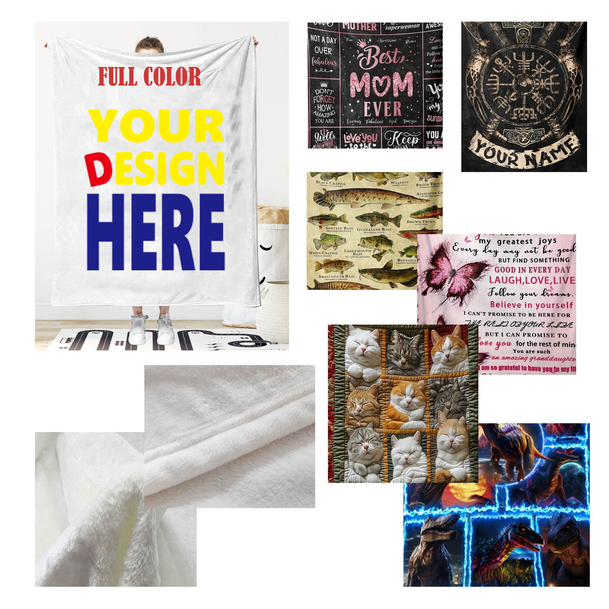 MOQ50 Full-Color Printed Fleece Blanket 2