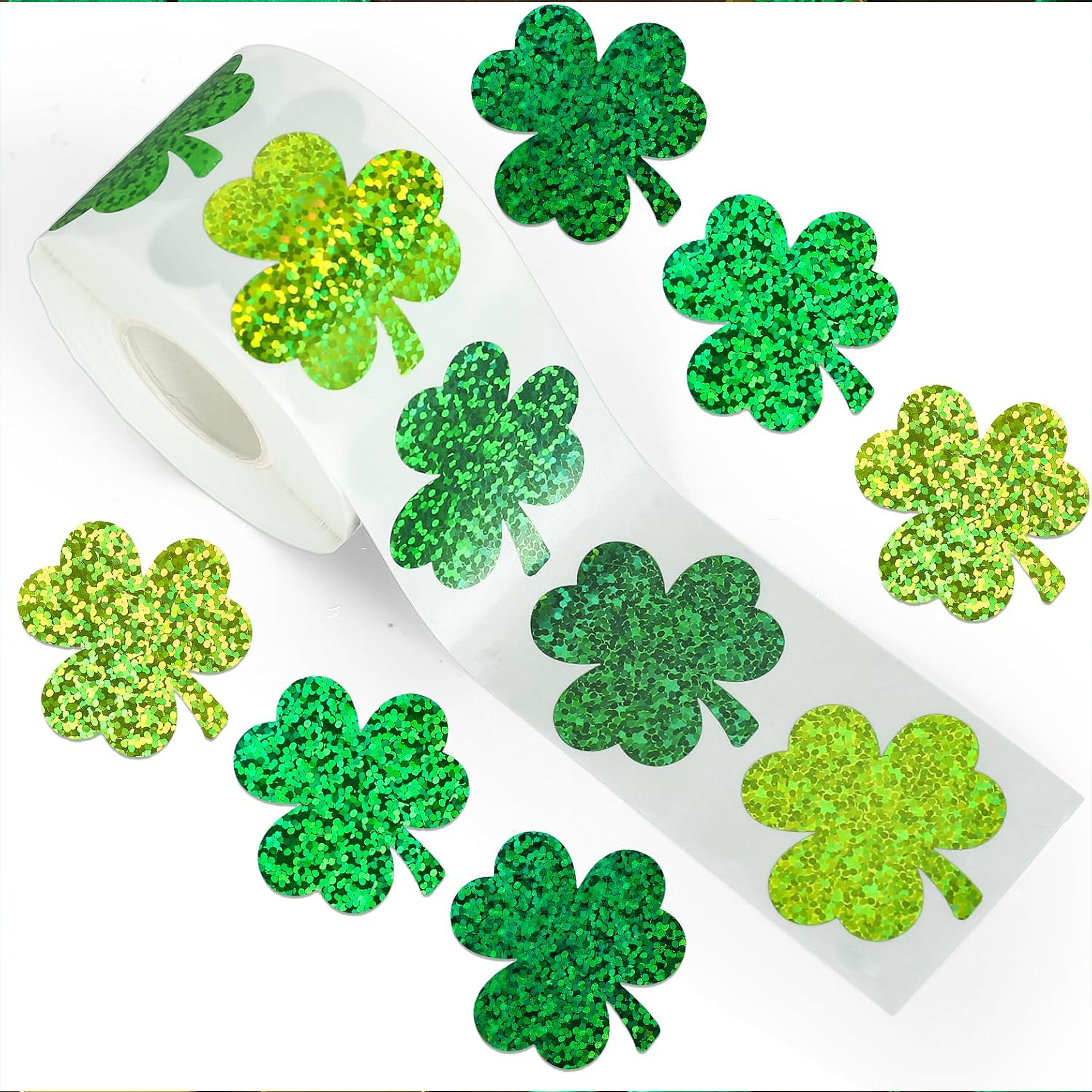 Tri-Color Glitter Shamrock PET Stickers For Festive Events 2