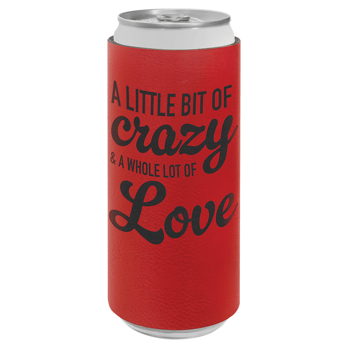 Red Leatherette Slim Beverage Holder, custom koozie with logo imprint 3