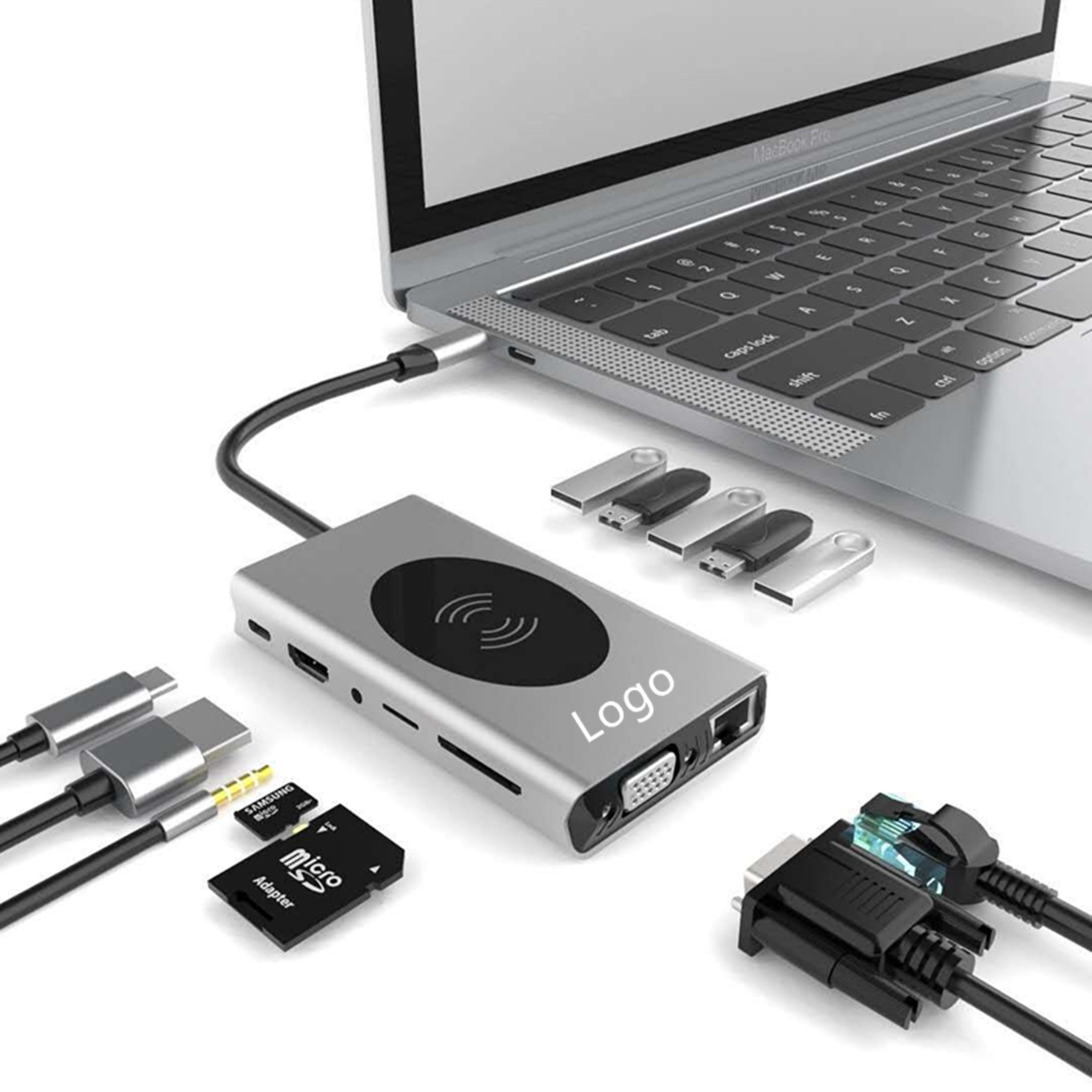 Wireless Charging USB-C Type C Hub Adapter 14 in 1 3