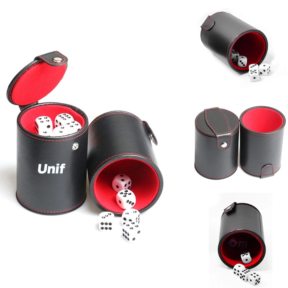 PU Leather Dice Cup with 5 pcs Dice 2