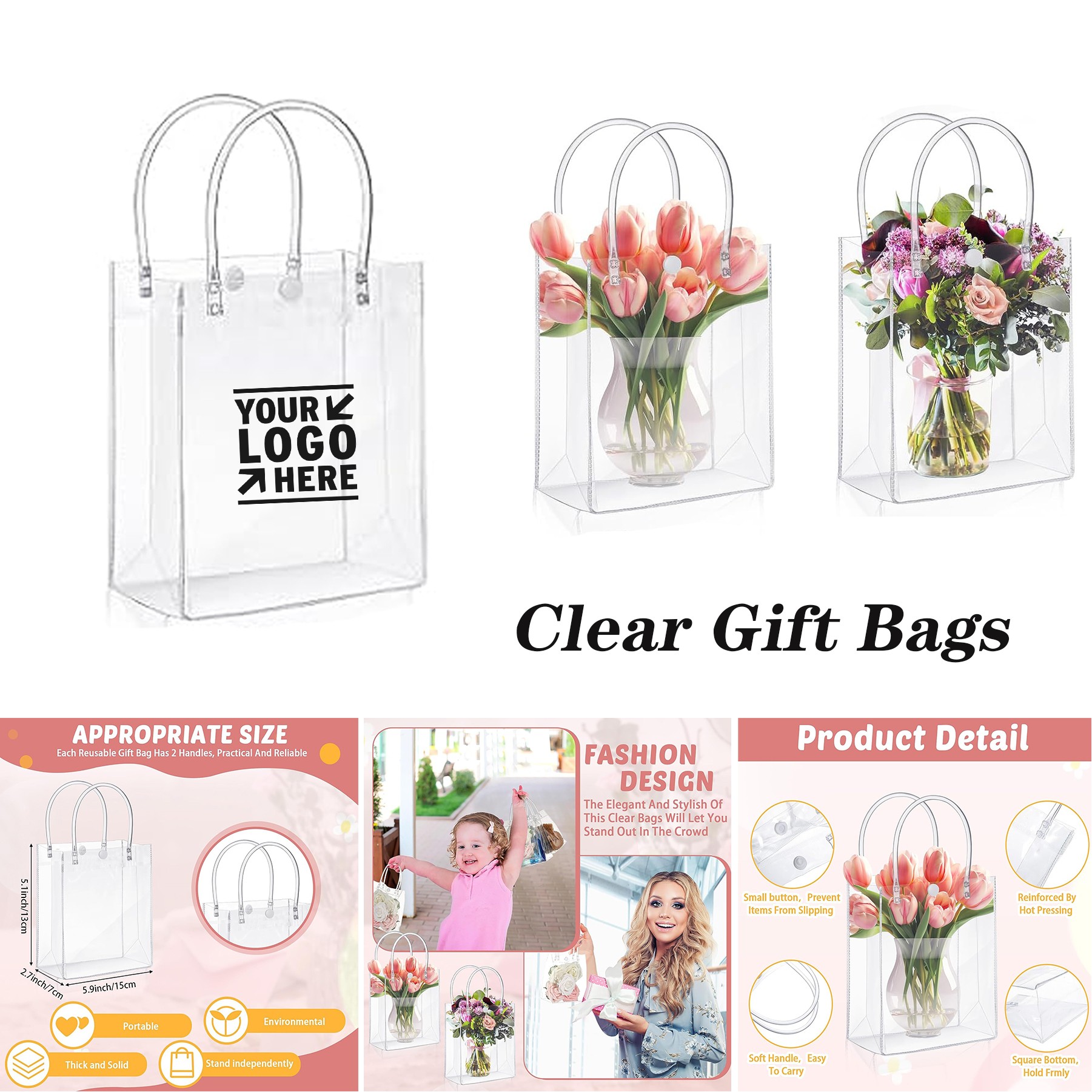 5.1 x 5.9 x 2.7 Inch Transparent Reusable Plastic PVC Candy Wedding Gift Bags 2