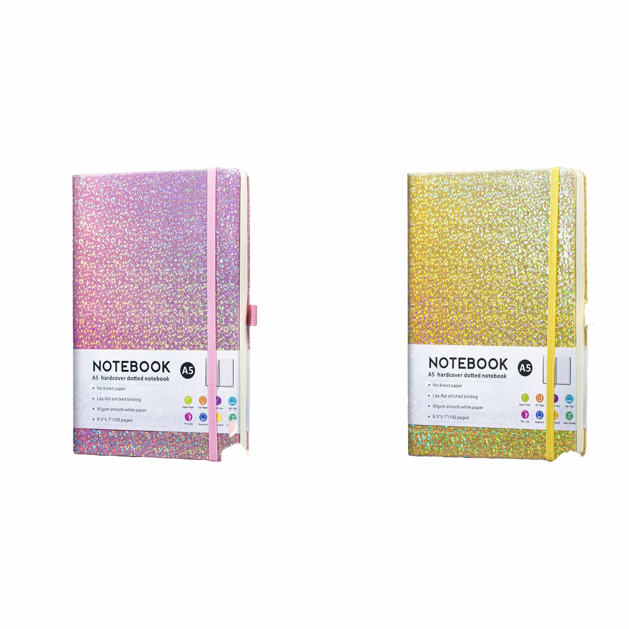 A5 Glitter Notebook, PU Leather, Pen Slot, Elastic Band, Cus 5