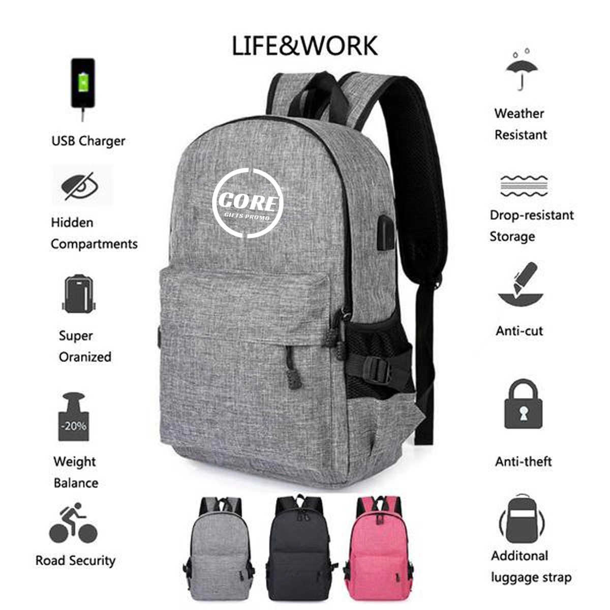 Anti-theft Backpack with USB Charging Port 1