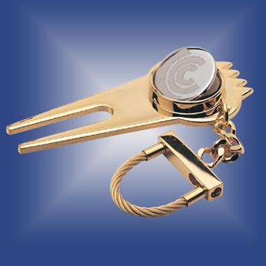 GOLD PLATED GOLF DIVOT MARKER SCRAPER KEY CHAIN 1