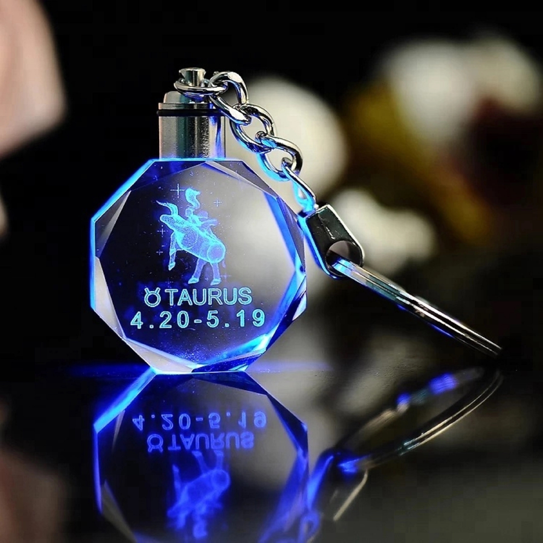LED Light Octagon Crystal Key Chain 2