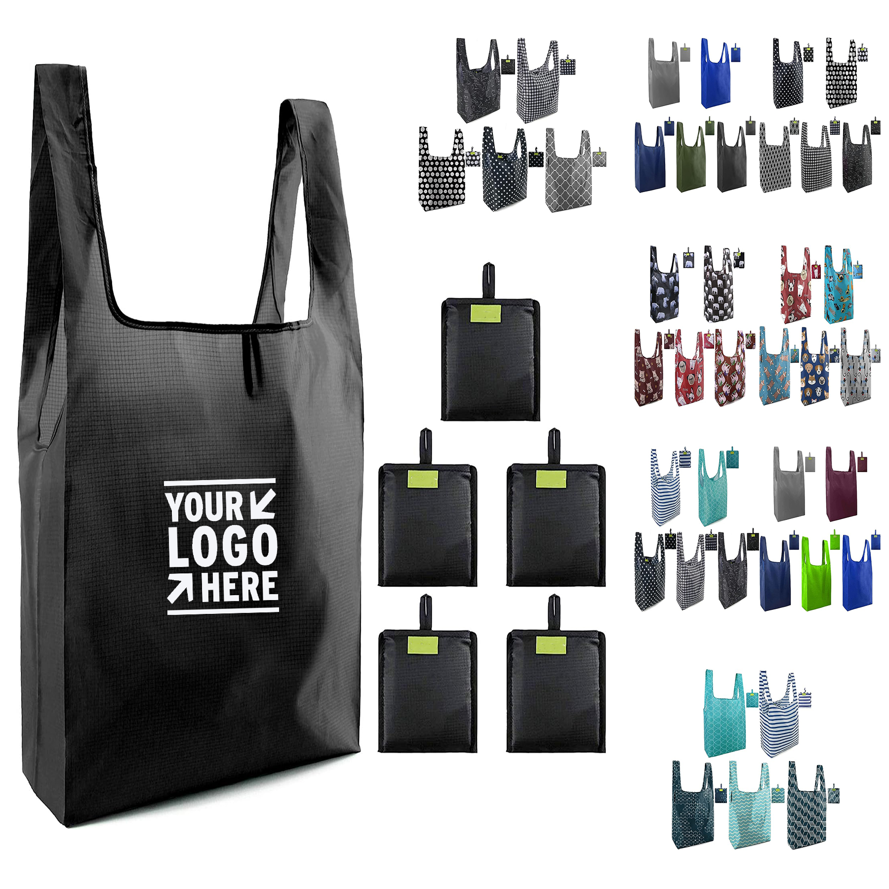 Machine Washable Attach Pocket Black Shopping Foldable Large Grocery Reusable Tote Bag 1