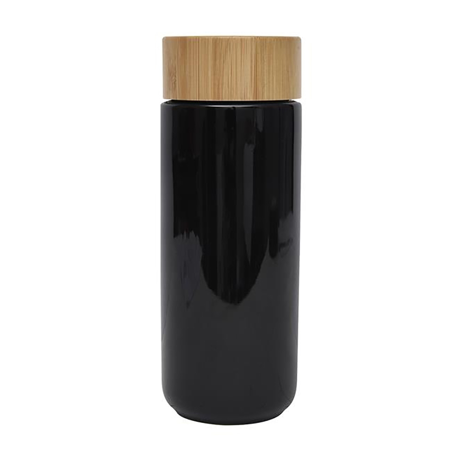 Imari 10oz Double Wall Ceramic Mug With Bamboo Lid 18