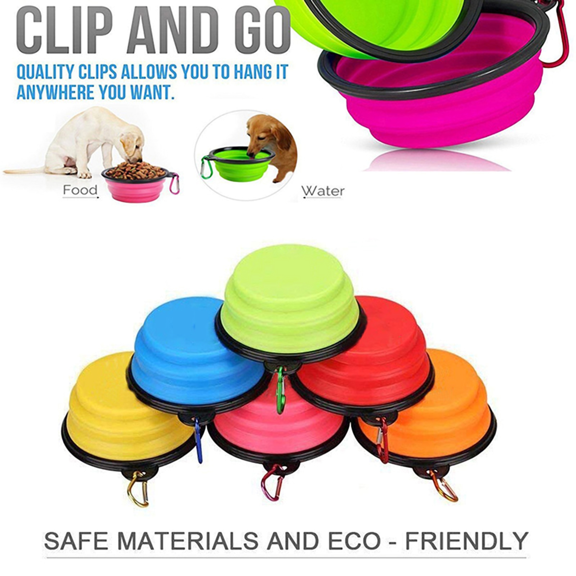 Collapsible Silicone Pet Bowl w/Carabiner 1
