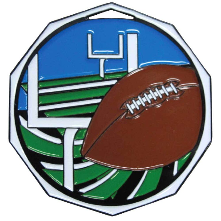 Football Decagon Colored Medallion (2")