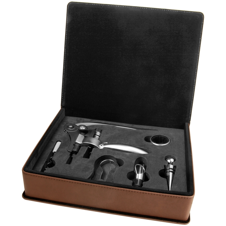Leatherette Five-piece Wine Set -Dark Brown 2