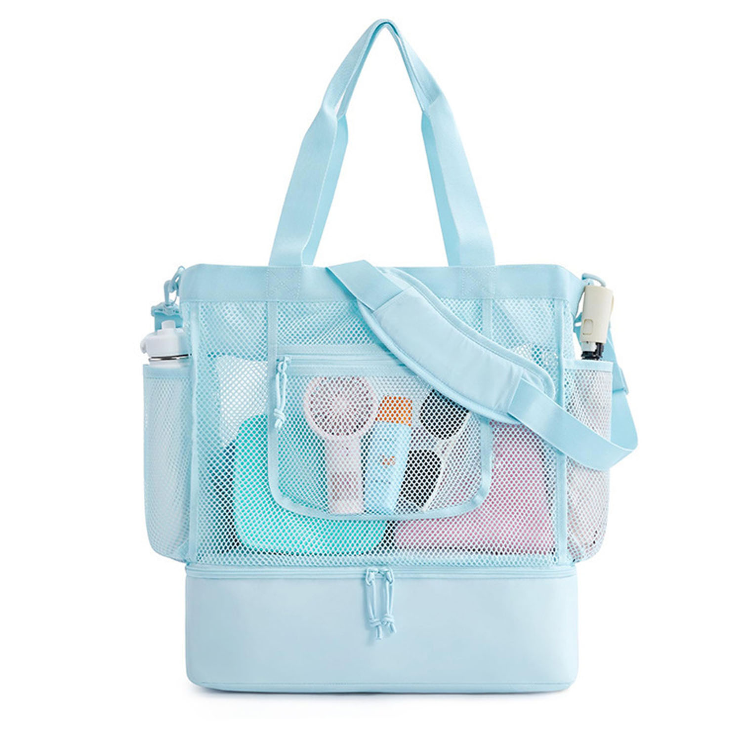 14L Cooler Compartment Nylon Mesh Beach Tote Bag 12