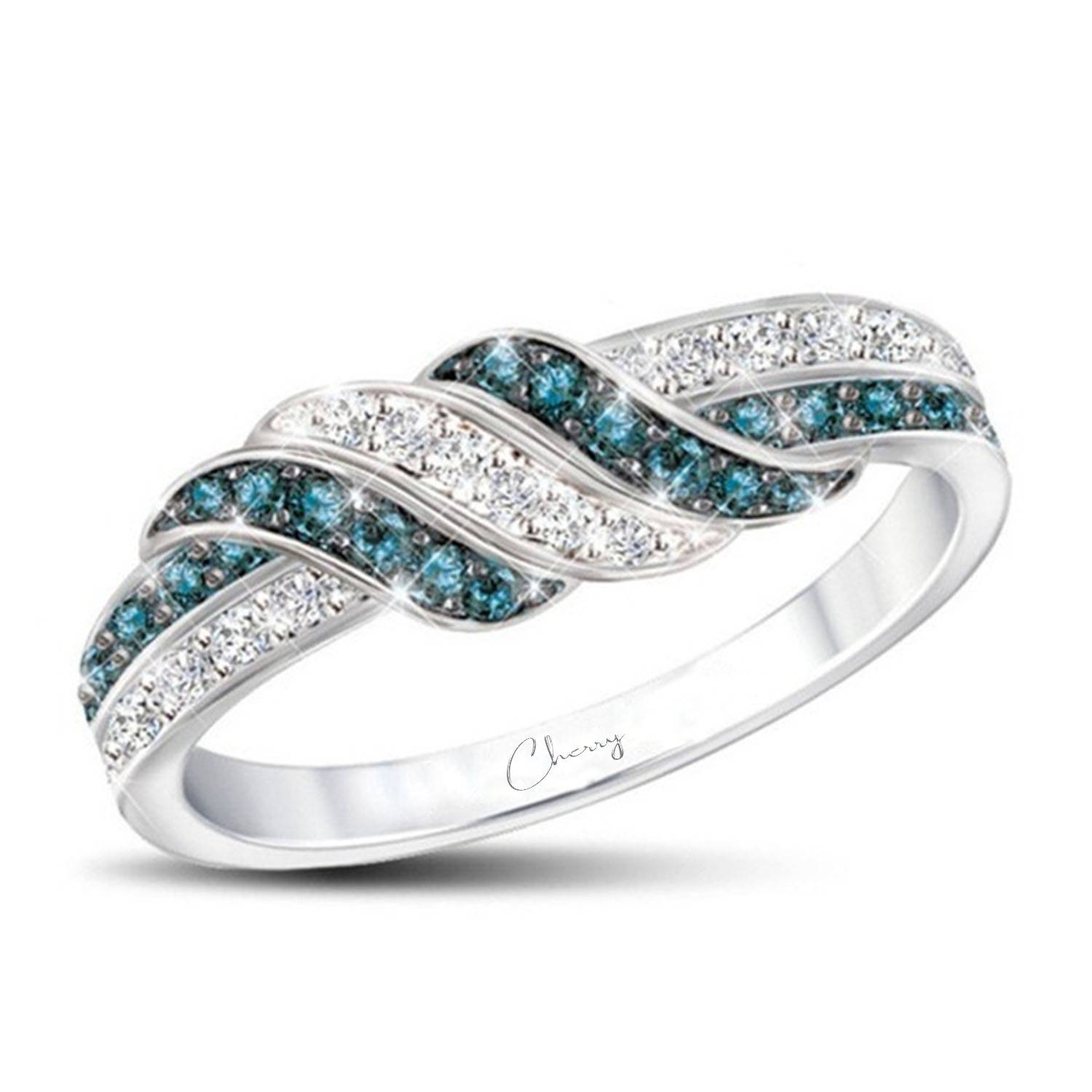 Blue and white crystal rings